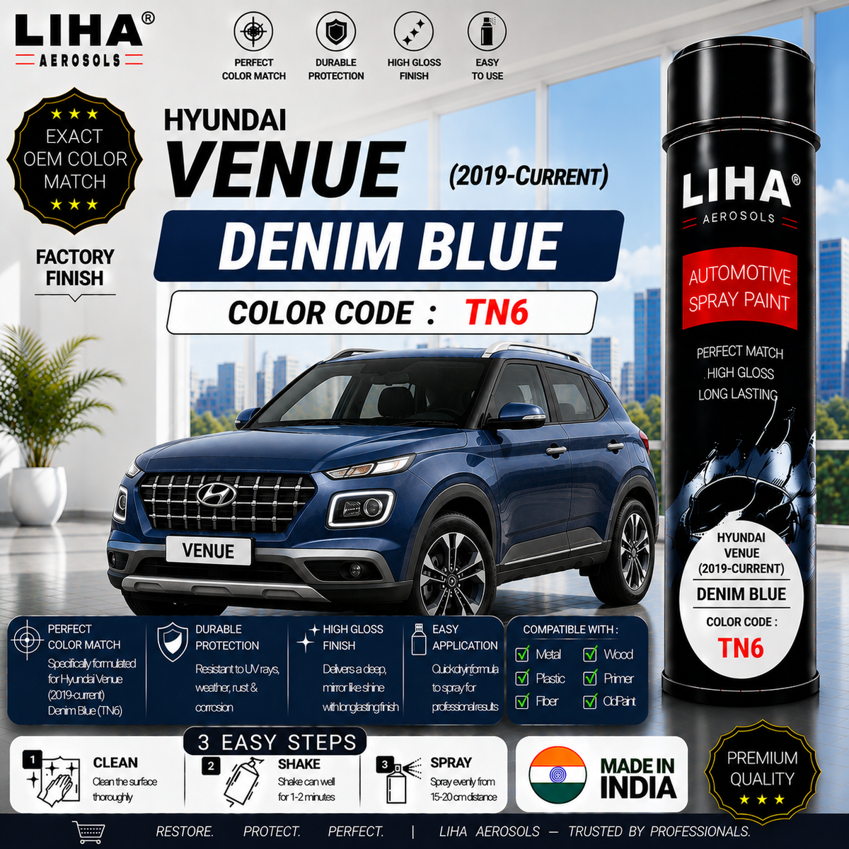 Hyundai Venue Denim Blue Touch Up Spray Paint – OEM Color Match | LIHA Aerosols 500ml