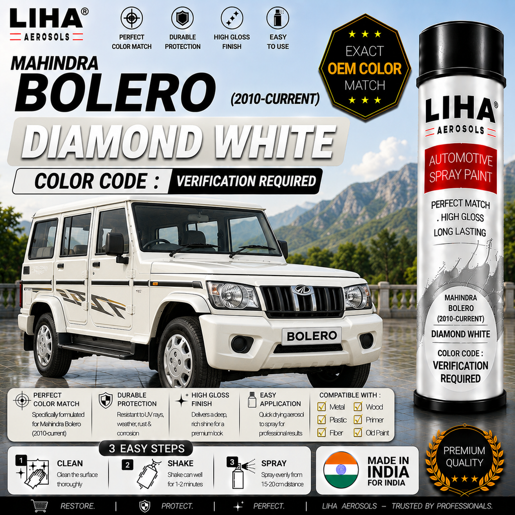 Mahindra Bolero Diamond White Touch Up Spray Paint – OEM Color Match | LIHA Aerosols 500ml