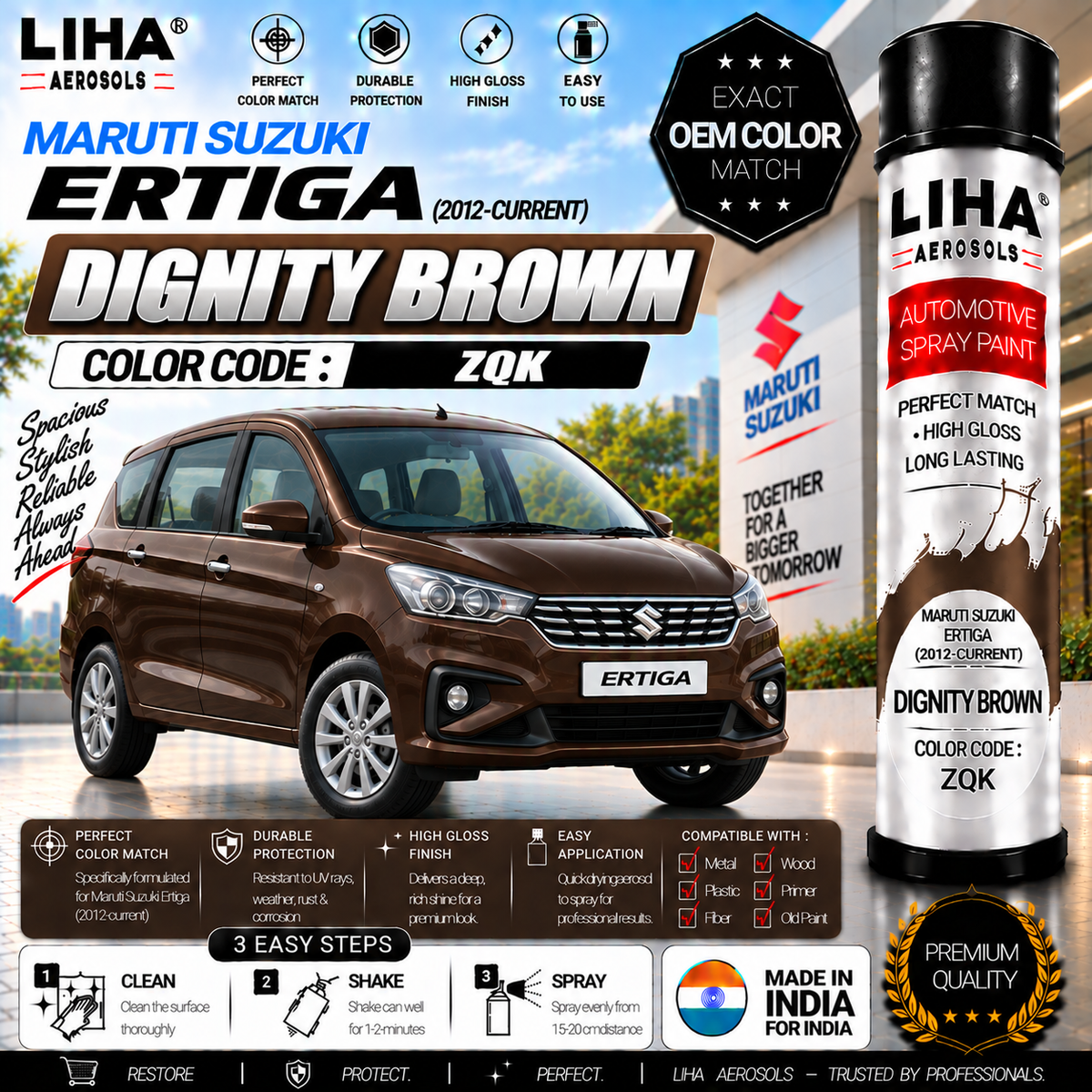 Maruti Suzuki Ertiga Dignity Brown Touch Up Spray Paint – OEM Color Match | LIHA Aerosols 500ml