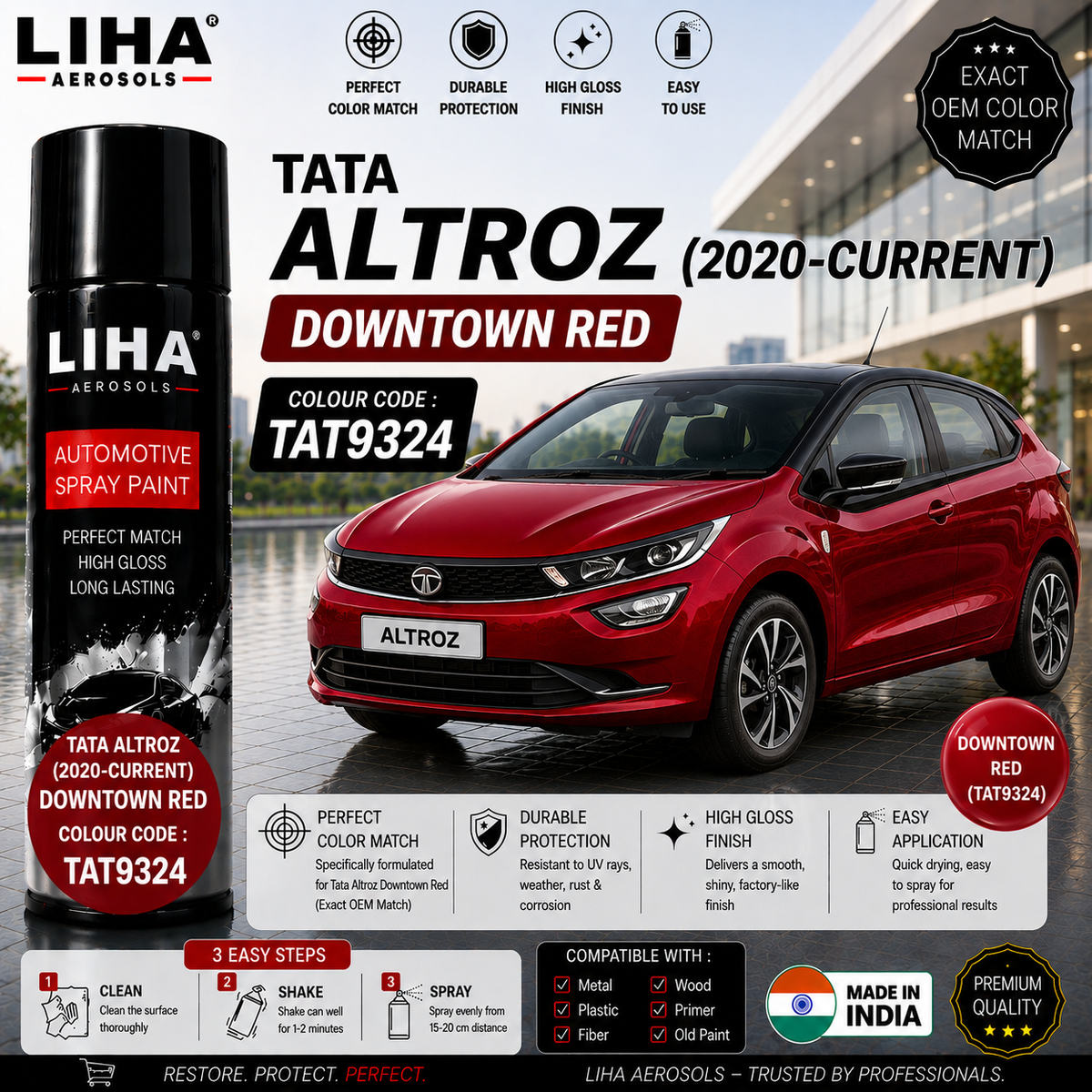 Tata Altroz Downtown Red Touch Up Spray Paint – OEM Color Match | LIHA Aerosols 500ml