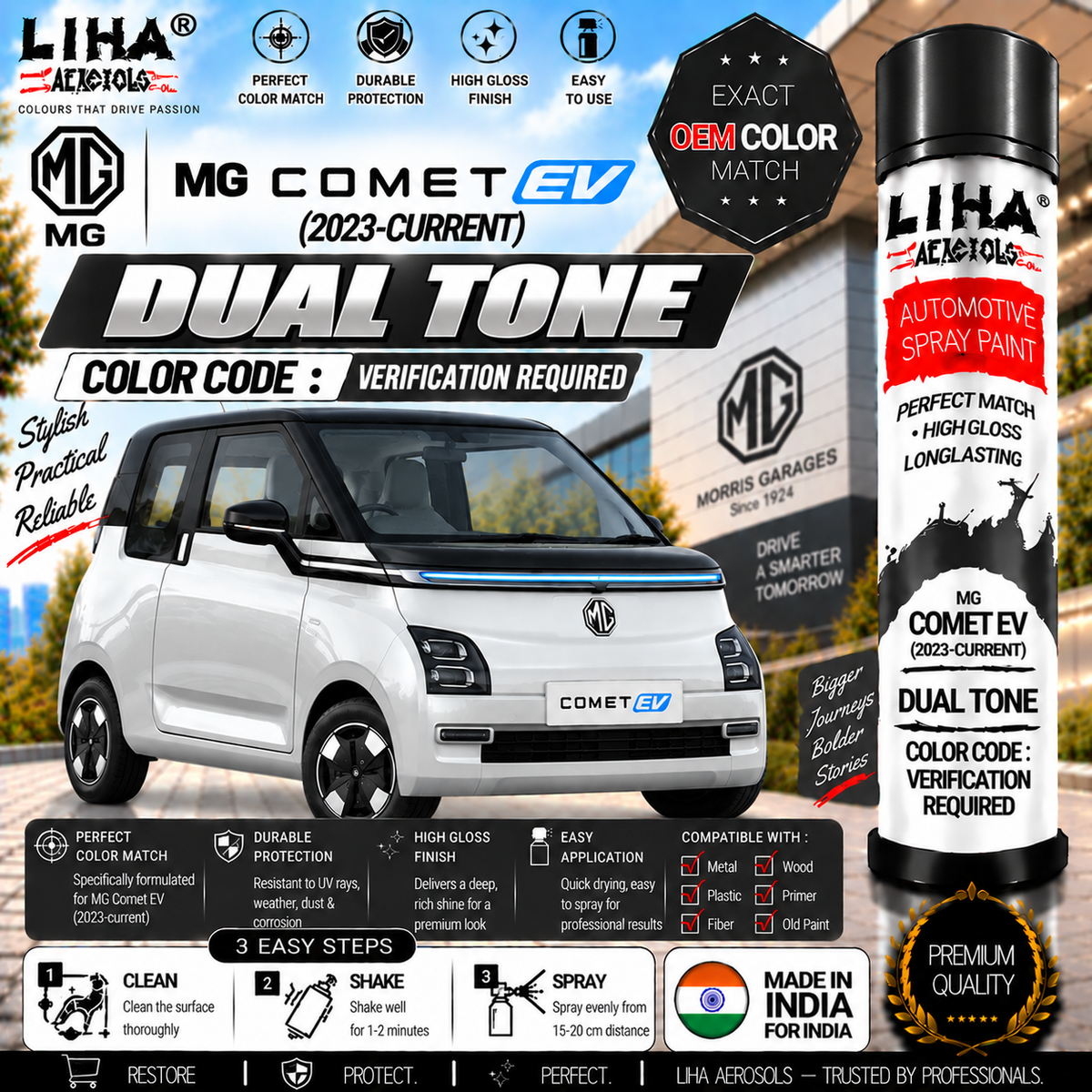 MG Comet EV Dual Tone Touch Up Spray Paint – OEM Color Match | LIHA Aerosols 500ml