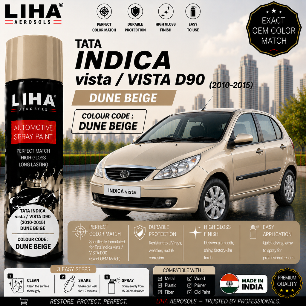 Tata Indica Vista / Vista D90 Dune Beige Touch Up Spray Paint – OEM Color Match | LIHA Aerosols 500ml