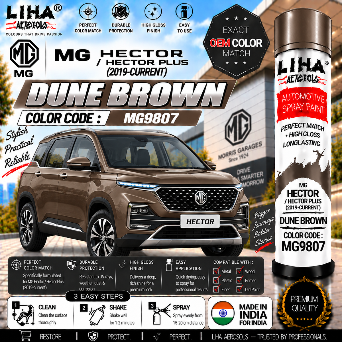 MG Hector / Hector Plus Dune Brown Touch Up Spray Paint – OEM Color Match | LIHA Aerosols 500ml