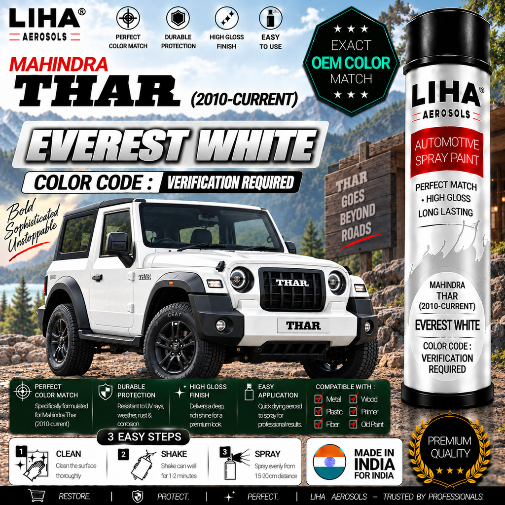 Mahindra Thar Everest White Touch Up Spray Paint – OEM Color Match | LIHA Aerosols 500ml