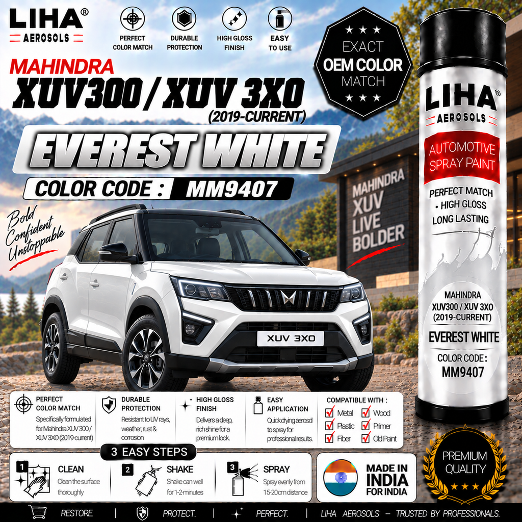 Mahindra XUV300 / XUV 3XO Everest White Touch Up Spray Paint – OEM Color Match | LIHA Aerosols 500ml