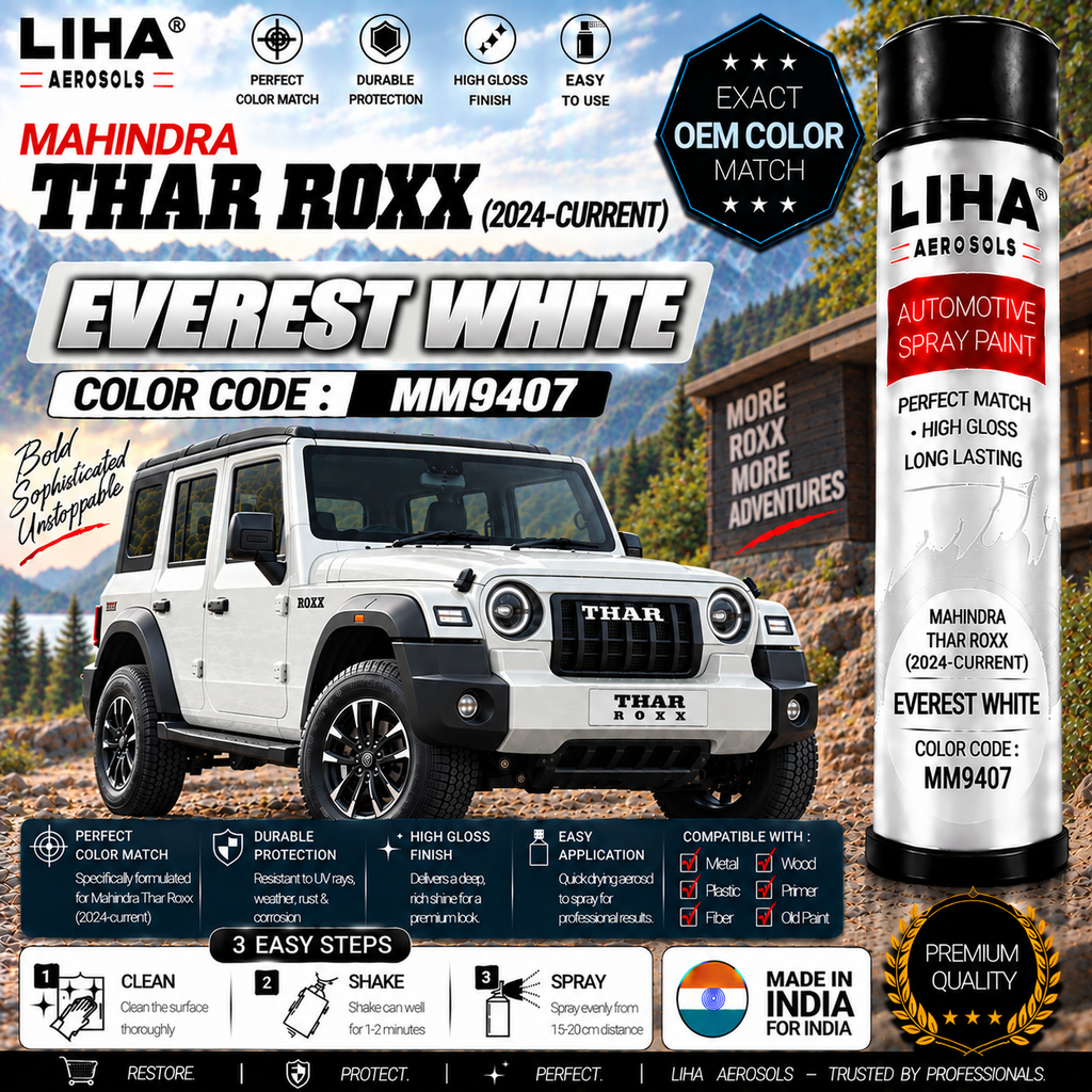 Mahindra Thar Roxx Everest White Touch Up Spray Paint – OEM Color Match | LIHA Aerosols 500ml