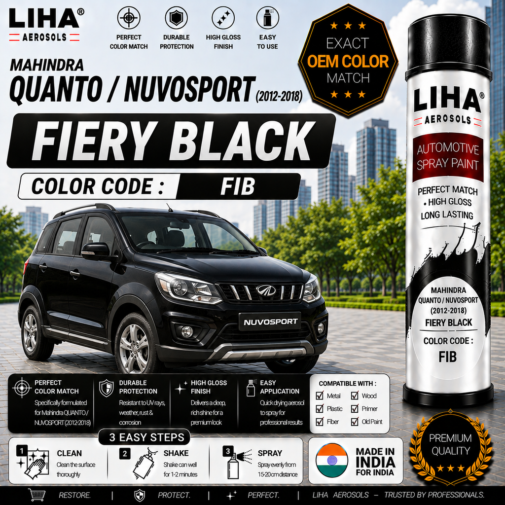 Mahindra Quanto / Nuvosport Fiery Black Touch Up Spray Paint – OEM Color Match | LIHA Aerosols 500ml