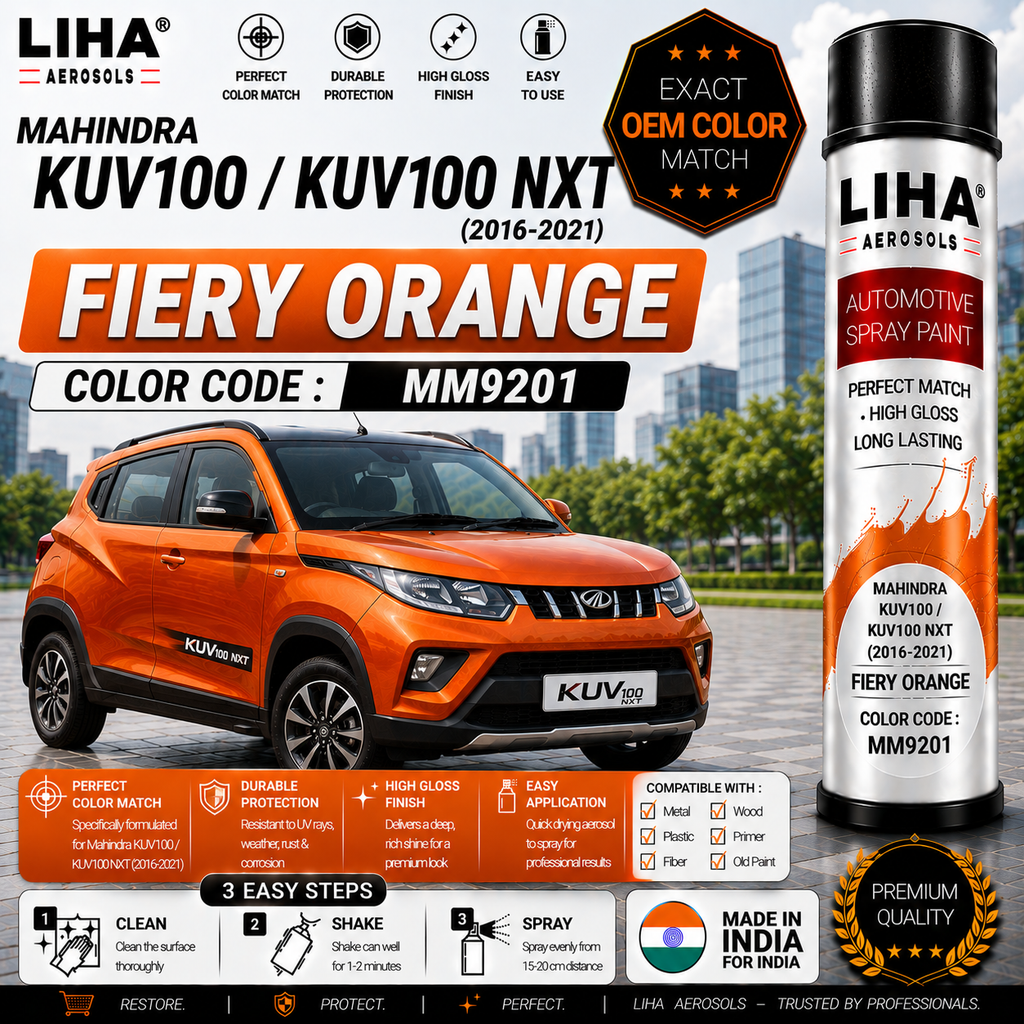 Mahindra KUV100 / KUV100 NXT Fiery Orange Touch Up Spray Paint – OEM Color Match | LIHA Aerosols 500ml