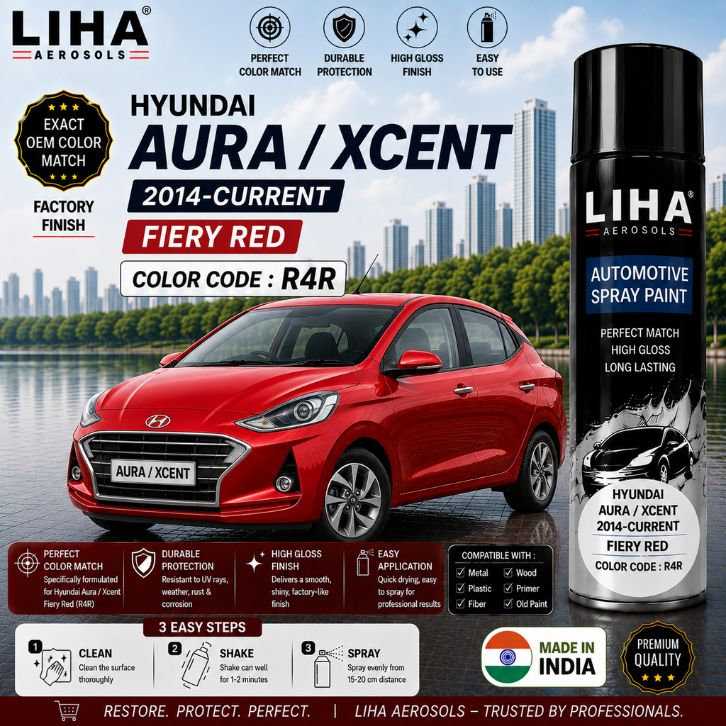 Hyundai Aura / Xcent Fiery Red Touch Up Spray Paint – OEM Color Match | LIHA Aerosols 500ml