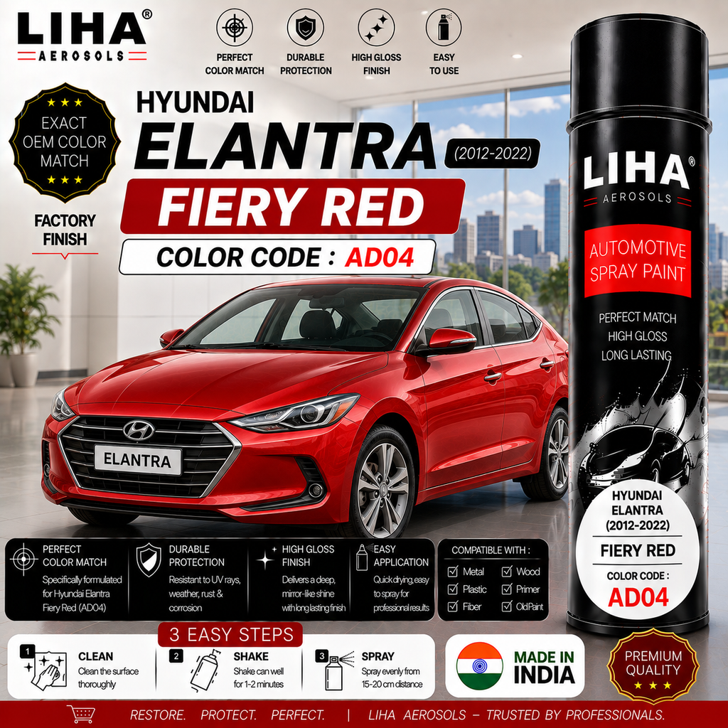 Hyundai Elantra Fiery Red Touch Up Spray Paint – OEM Color Match | LIHA Aerosols 500ml