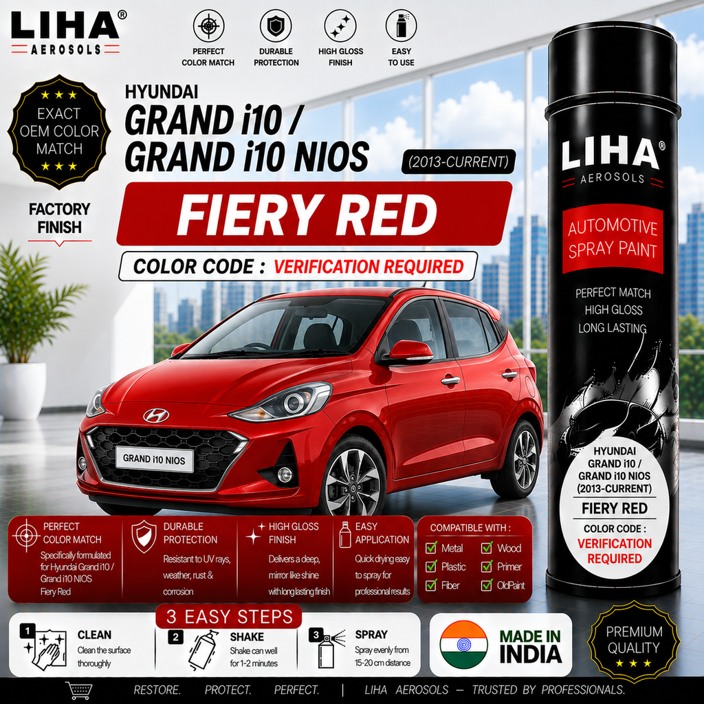 Hyundai Grand i10 / Grand i10 NIOS Fiery Red Touch Up Spray Paint – OEM Color Match | LIHA Aerosols 500ml
