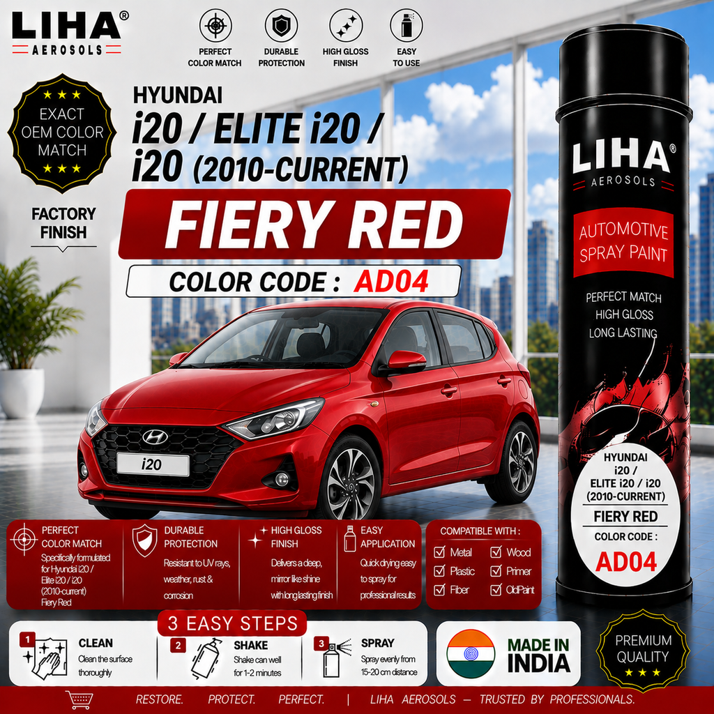 Hyundai i20 / Elite i20 / i20 Fiery Red Touch Up Spray Paint – OEM Color Match | LIHA Aerosols 500ml