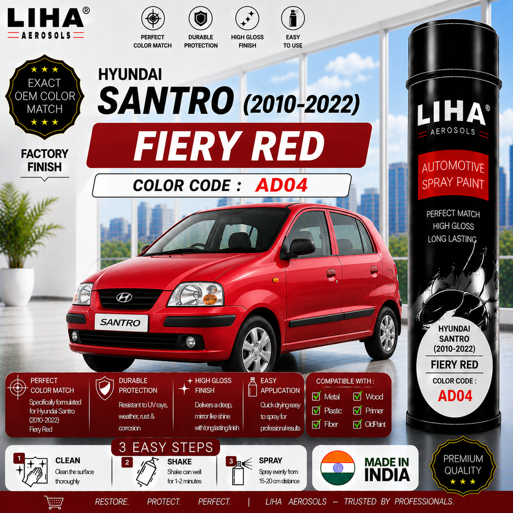 Hyundai Santro Fiery Red Touch Up Spray Paint – OEM Color Match | LIHA Aerosols 500ml