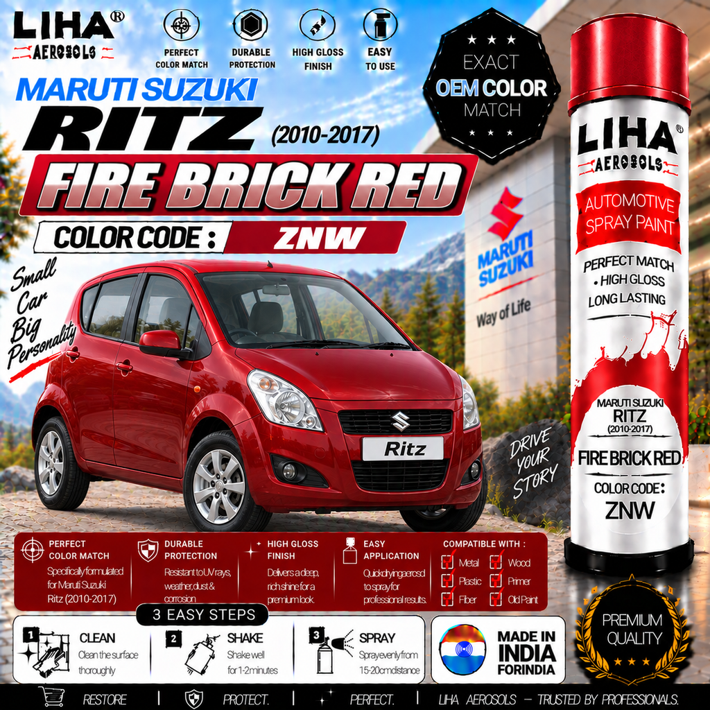 Maruti Suzuki Ritz Fire Brick Red Touch Up Spray Paint – OEM Color Match | LIHA Aerosols 500ml