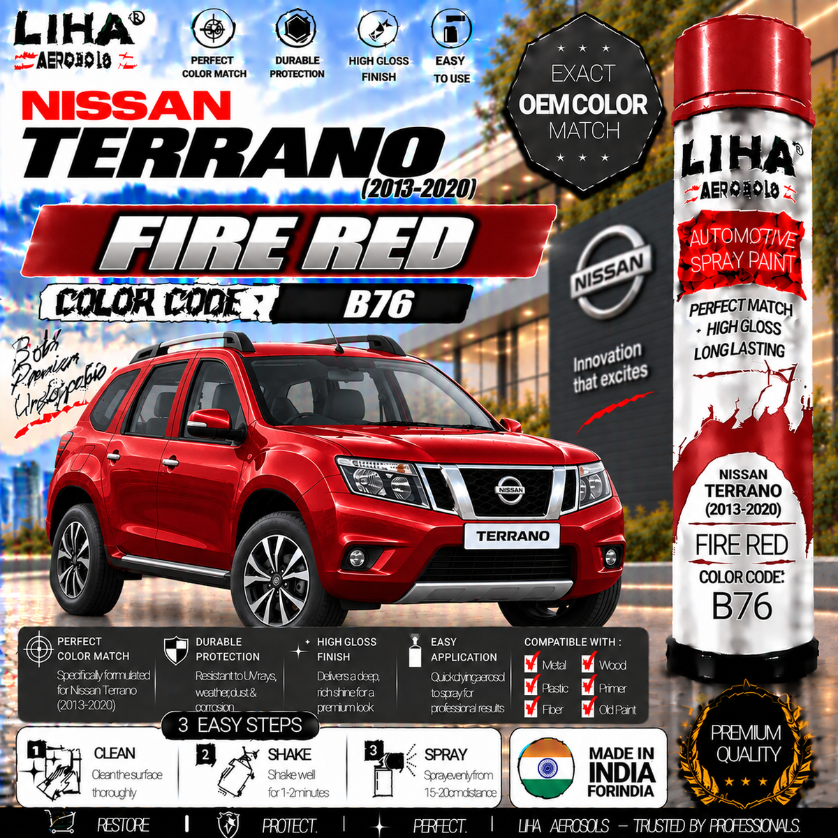 Nissan Terrano Fire Red Touch Up Spray Paint – OEM Color Match | LIHA Aerosols 500ml