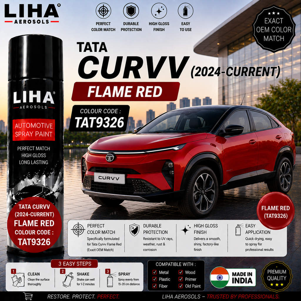 Tata Curvv Flame Red Touch Up Spray Paint – OEM Color Match | LIHA Aerosols 500ml