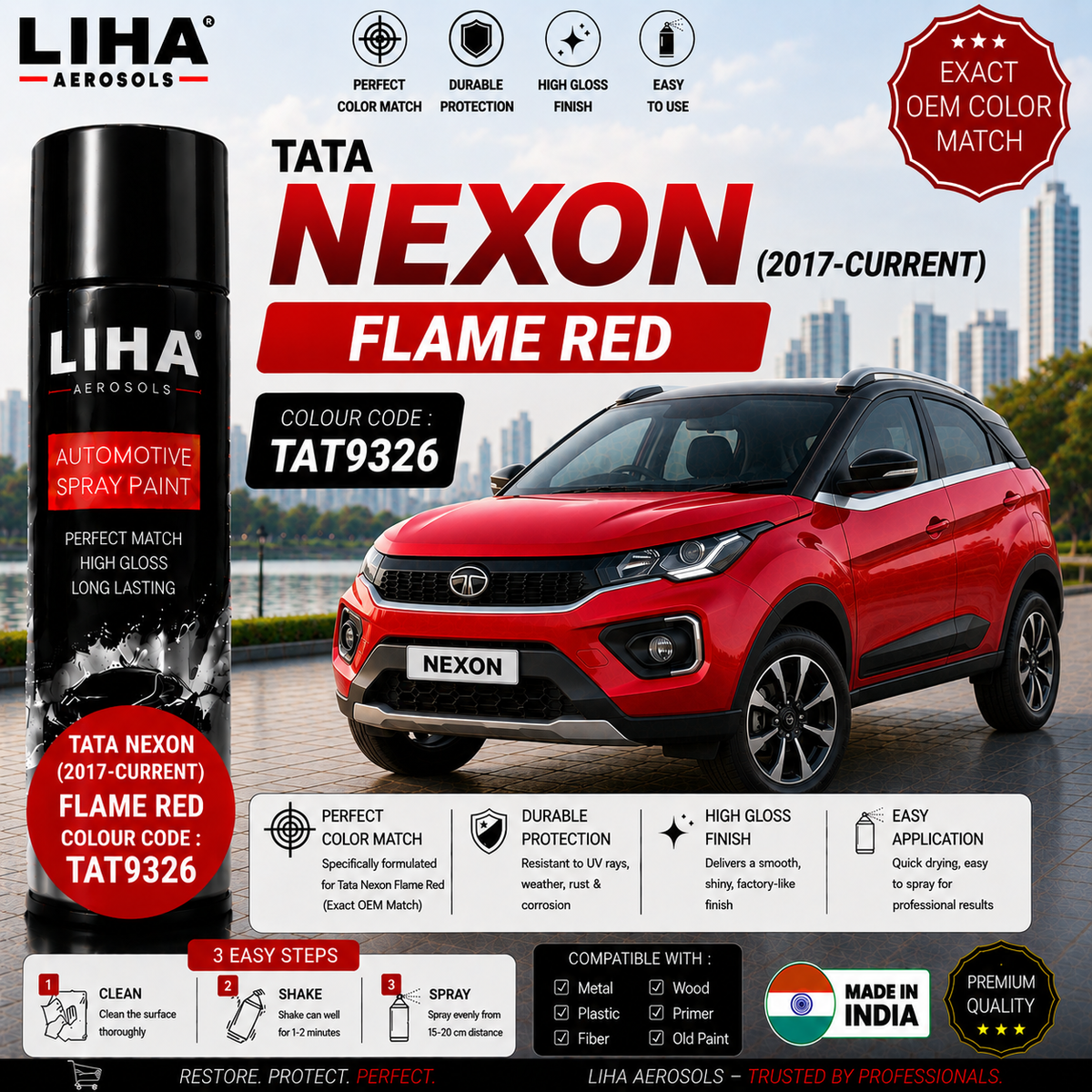 Tata Nexon Flame Red Touch Up Spray Paint – OEM Color Match | LIHA Aerosols 500ml