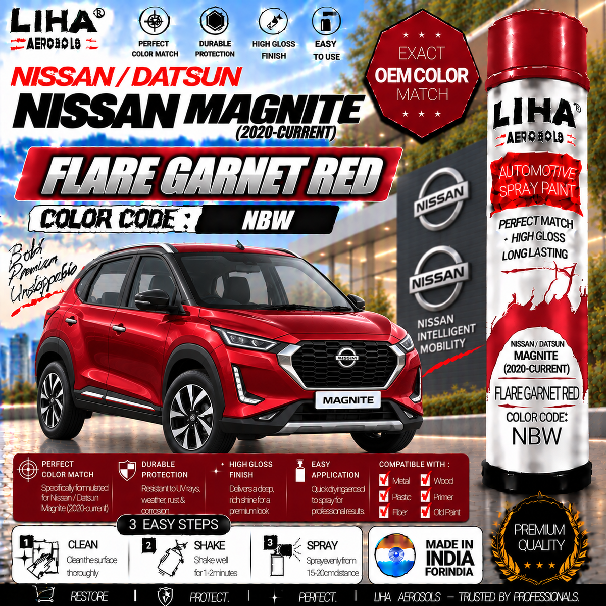 Nissan Magnite Flare Garnet Red Touch Up Spray Paint – OEM Color Match | LIHA Aerosols 500ml