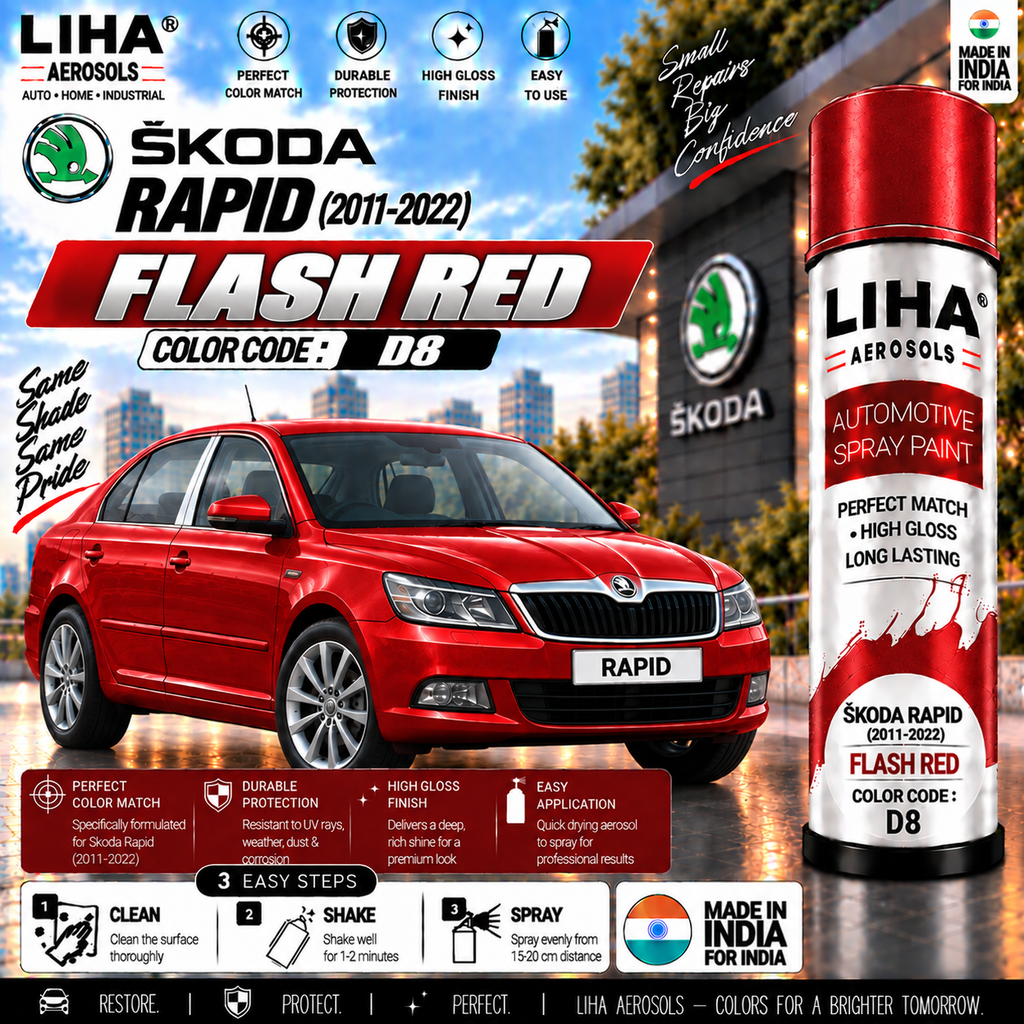 Skoda Rapid Flash Red Touch Up Spray Paint – OEM Color Match | LIHA Aerosols 500ml