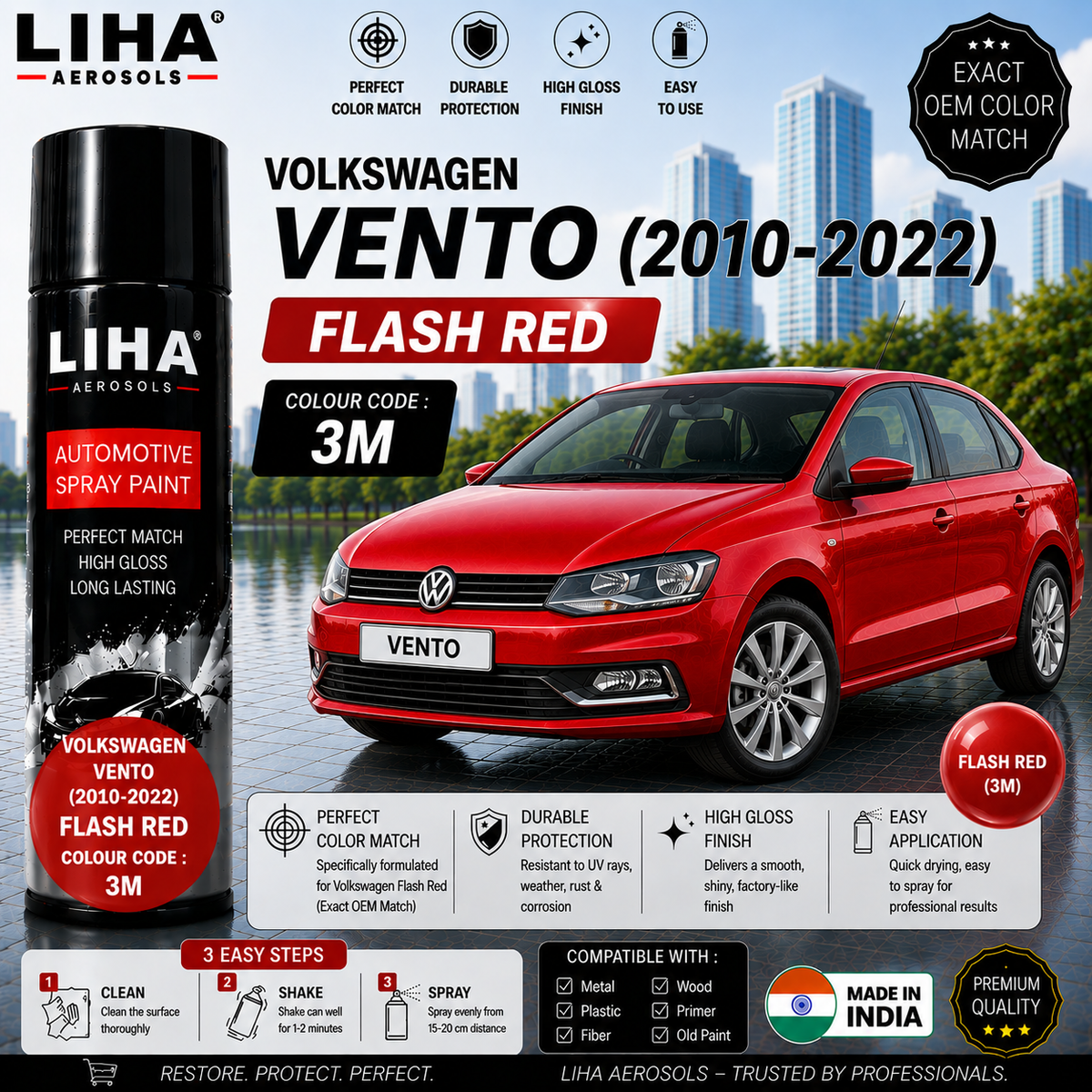 Volkswagen Vento Flash Red Touch Up Spray Paint – OEM Color Match | LIHA Aerosols 500ml