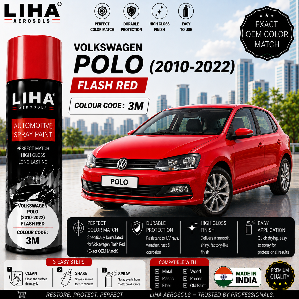 Volkswagen Polo Flash Red Touch Up Spray Paint – OEM Color Match | LIHA Aerosols 500ml