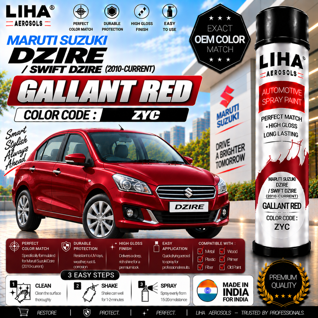 Maruti Suzuki Dzire / Swift Dzire Gallant Red Touch Up Spray Paint – OEM Color Match | LIHA Aerosols 500ml