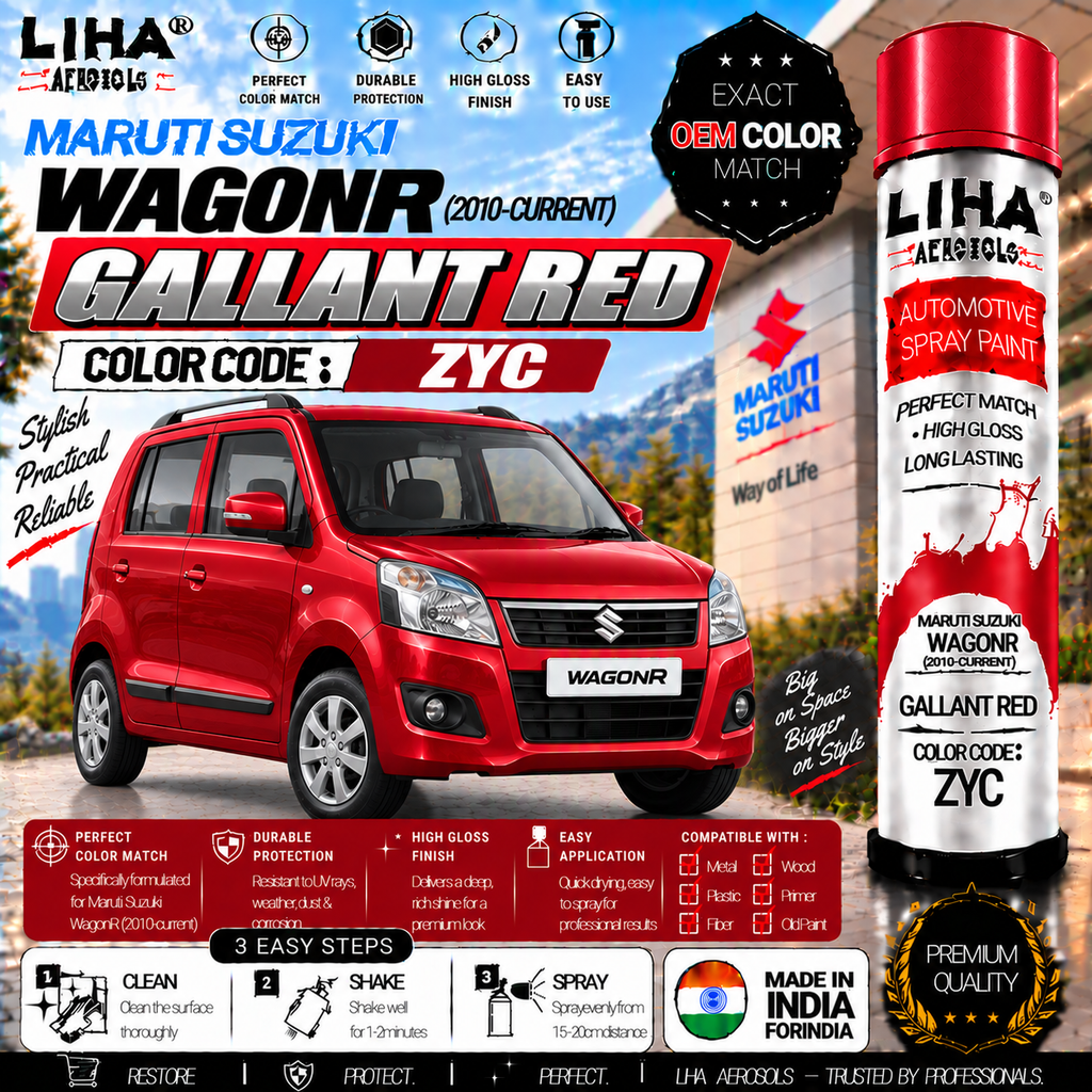 Maruti Suzuki WagonR Gallant Red Touch Up Spray Paint – OEM Color Match | LIHA Aerosols 500ml
