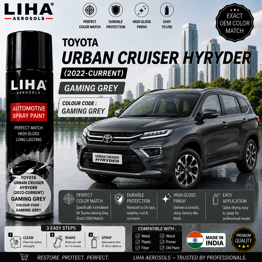 Toyota Urban Cruiser Hyryder Gaming Grey Touch Up Spray Paint – OEM Color Match | LIHA Aerosols 500ml
