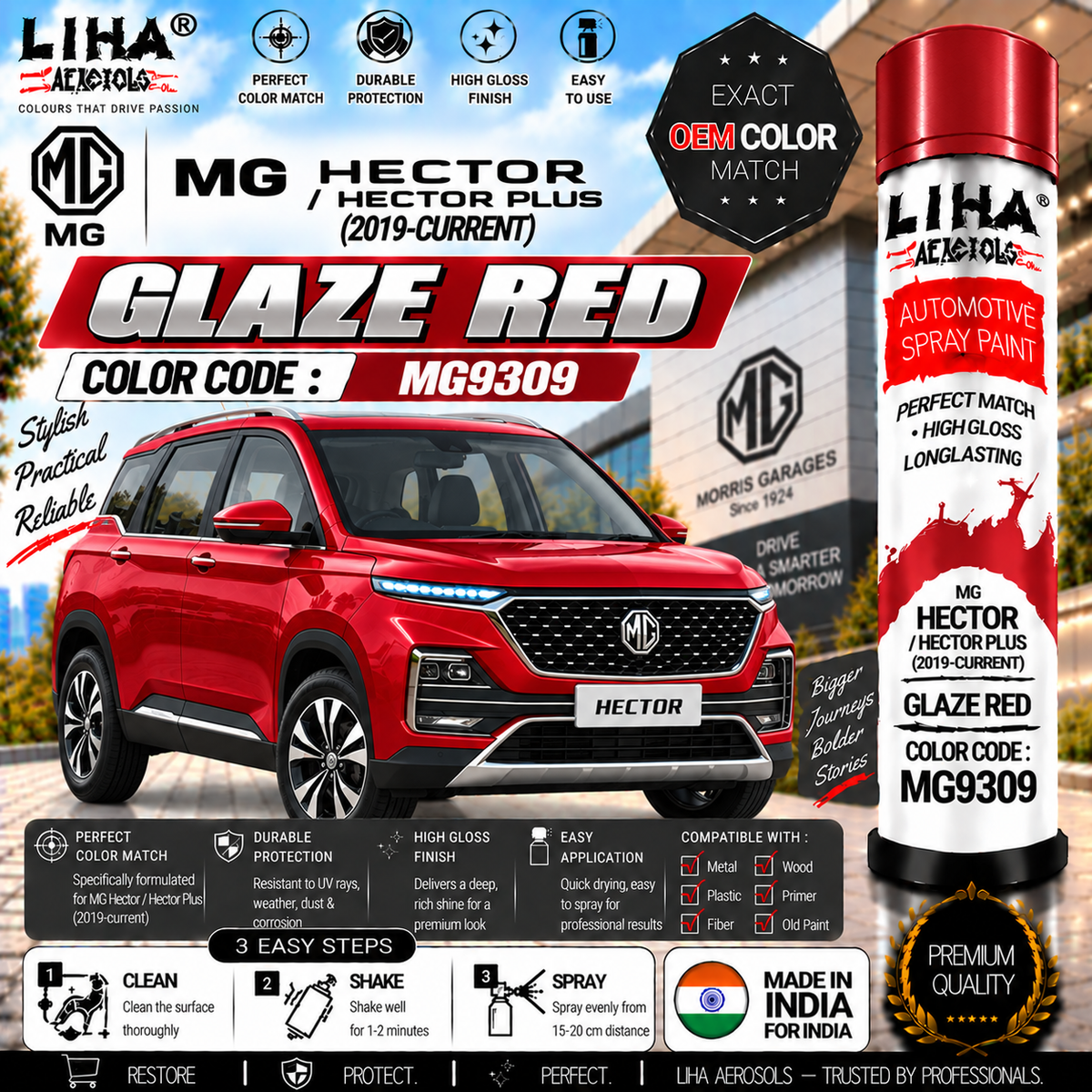 MG Hector / Hector Plus Glaze Red Touch Up Spray Paint – OEM Color Match | LIHA Aerosols 500ml