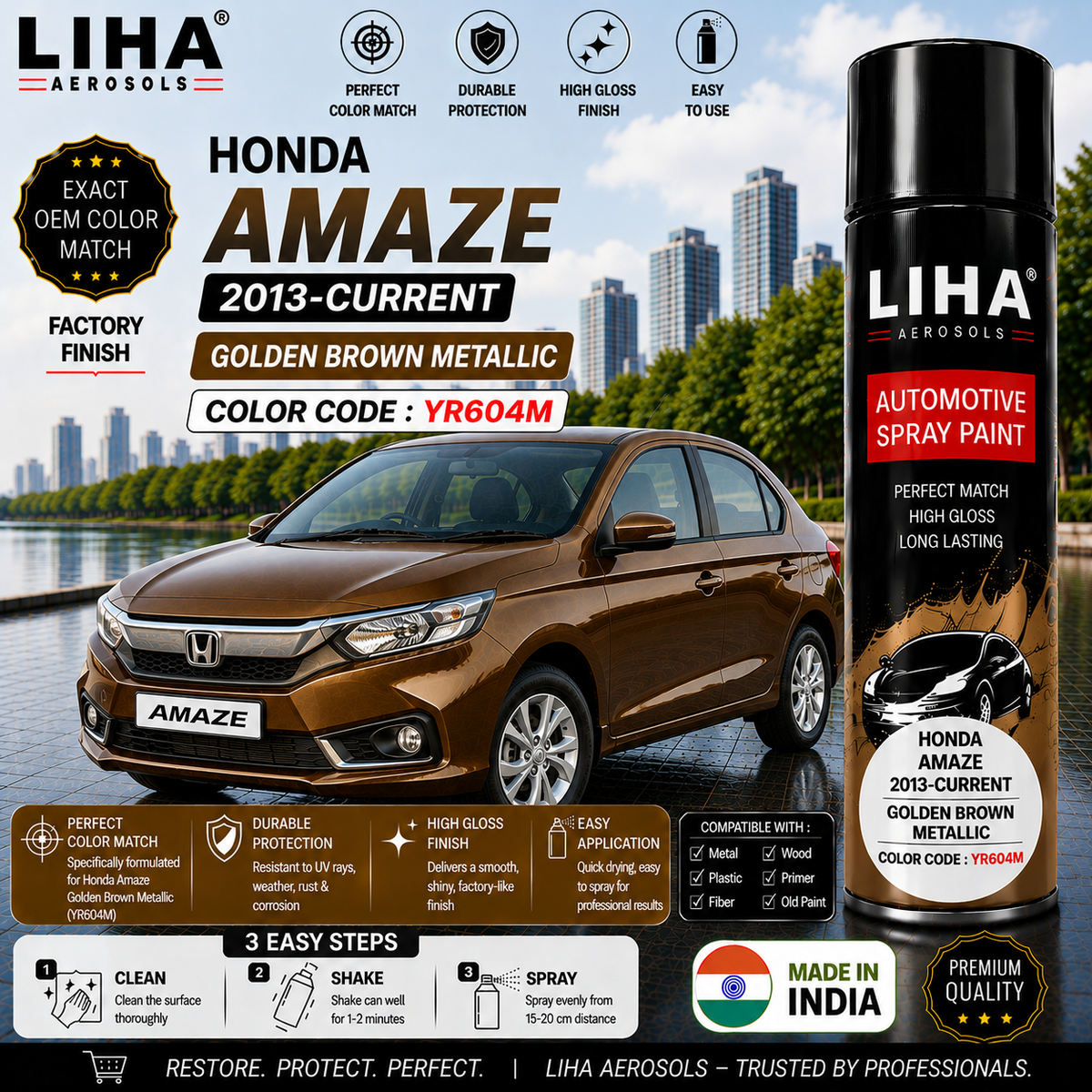 Honda Amaze Golden Brown Metallic Touch Up Spray Paint – OEM Color Match | LIHA Aerosols 500ml