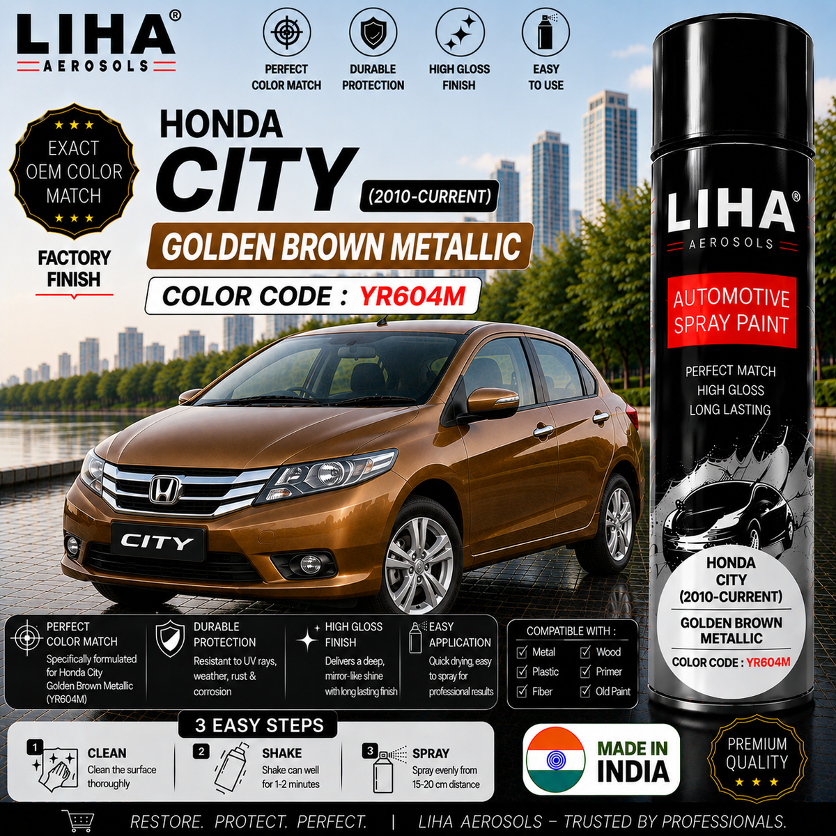 Honda City Golden Brown Metallic Touch Up Spray Paint – OEM Color Match | LIHA Aerosols 500ml