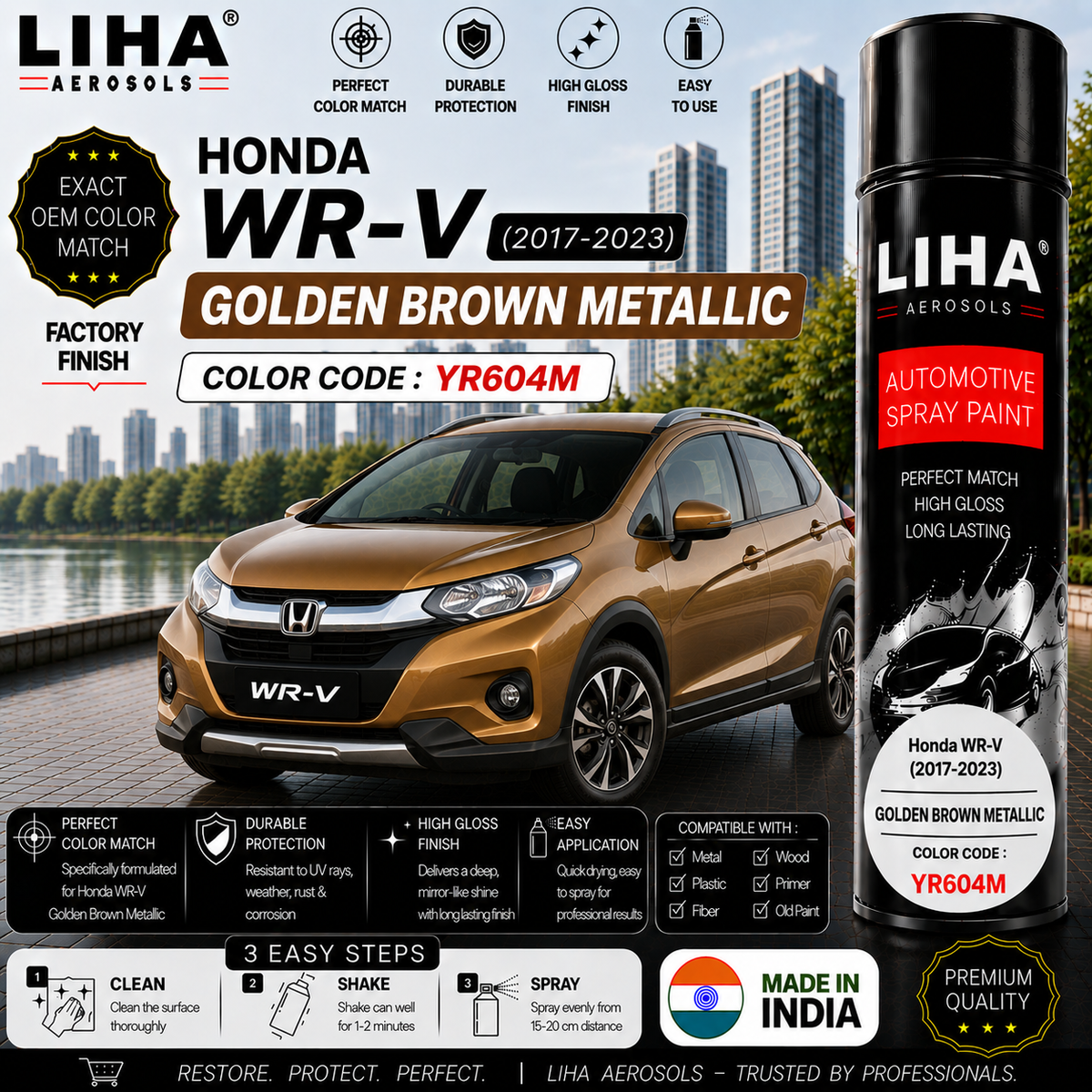 Honda WR-V Golden Brown Metallic Touch Up Spray Paint – OEM Color Match | LIHA Aerosols 500ml