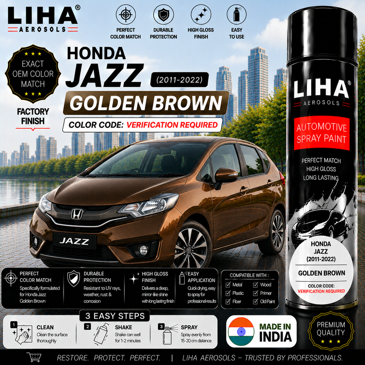 Honda Jazz Golden Brown Touch Up Spray Paint – OEM Color Match | LIHA Aerosols 500ml