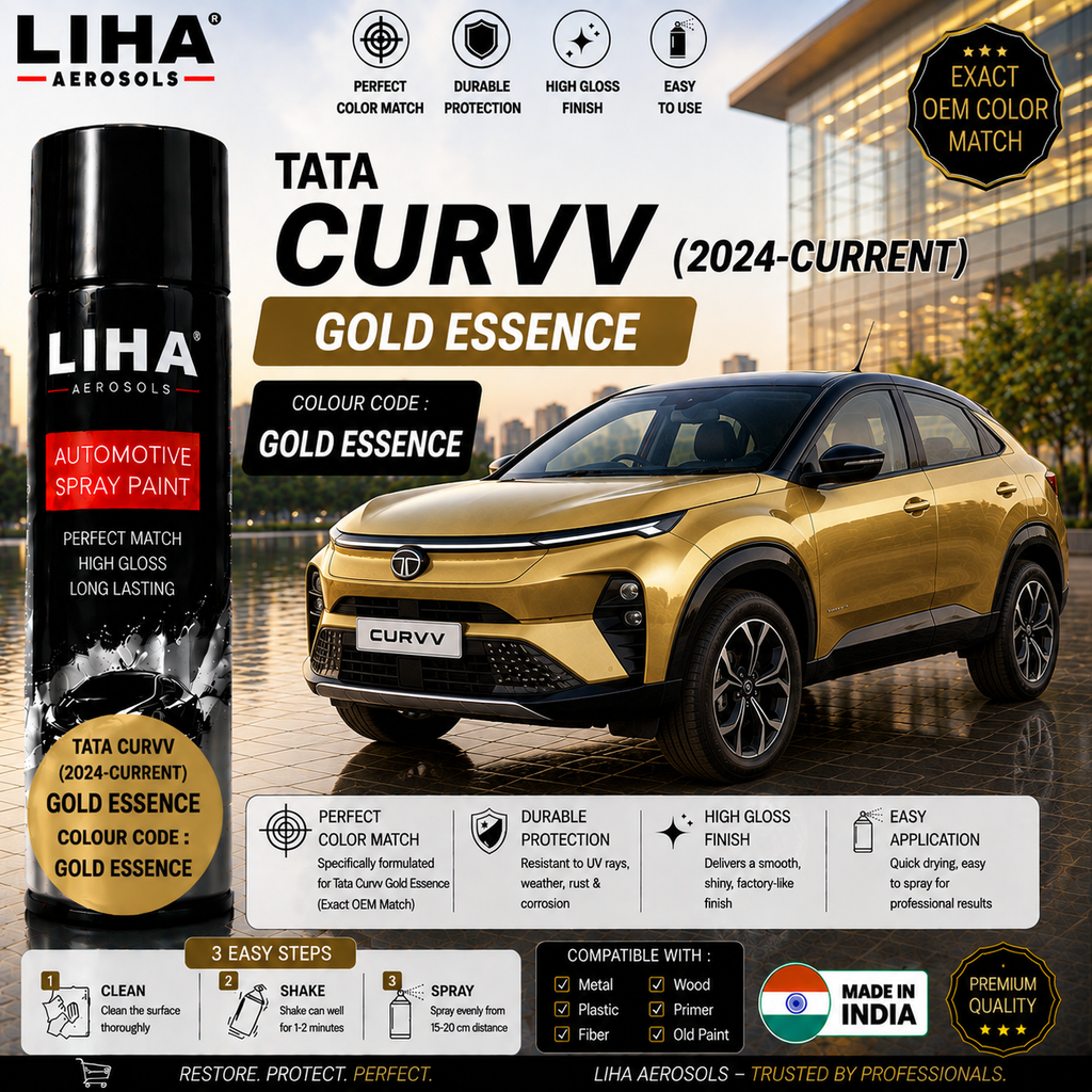 Tata Curvv Gold Essence Touch Up Spray Paint – OEM Color Match | LIHA Aerosols 500ml