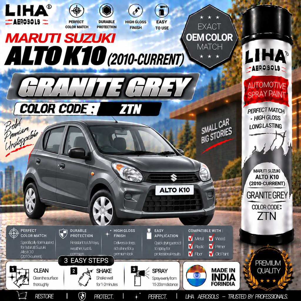 Maruti Suzuki Alto K10 Granite Grey Touch Up Spray Paint – OEM Color Match | LIHA Aerosols 500ml