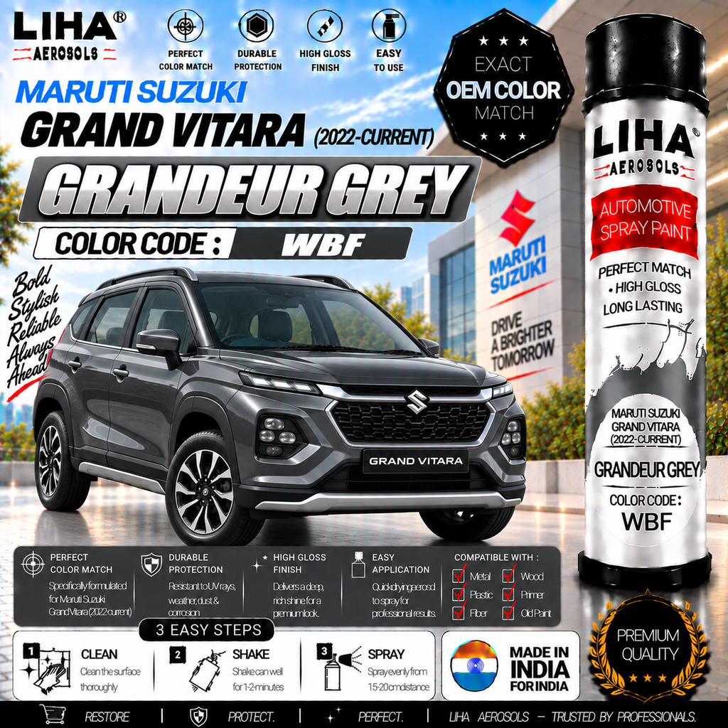 Maruti Suzuki Grand Vitara Grandeur Grey Touch Up Spray Paint – OEM Color Match | LIHA Aerosols 500ml