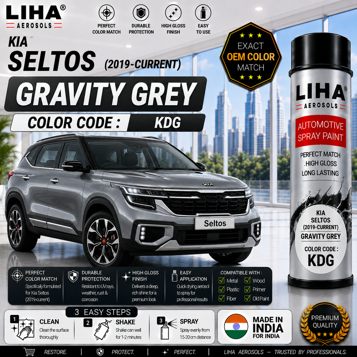 Kia Seltos Gravity Grey Touch Up Spray Paint – OEM Color Match | LIHA Aerosols 500ml
