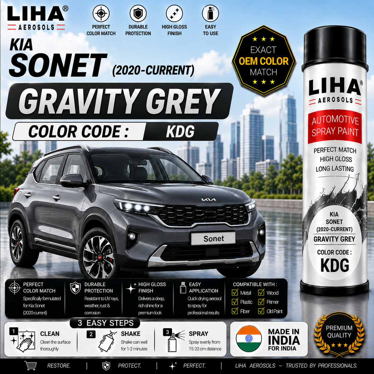 Kia Sonet Gravity Grey Touch Up Spray Paint – OEM Color Match | LIHA Aerosols 500ml