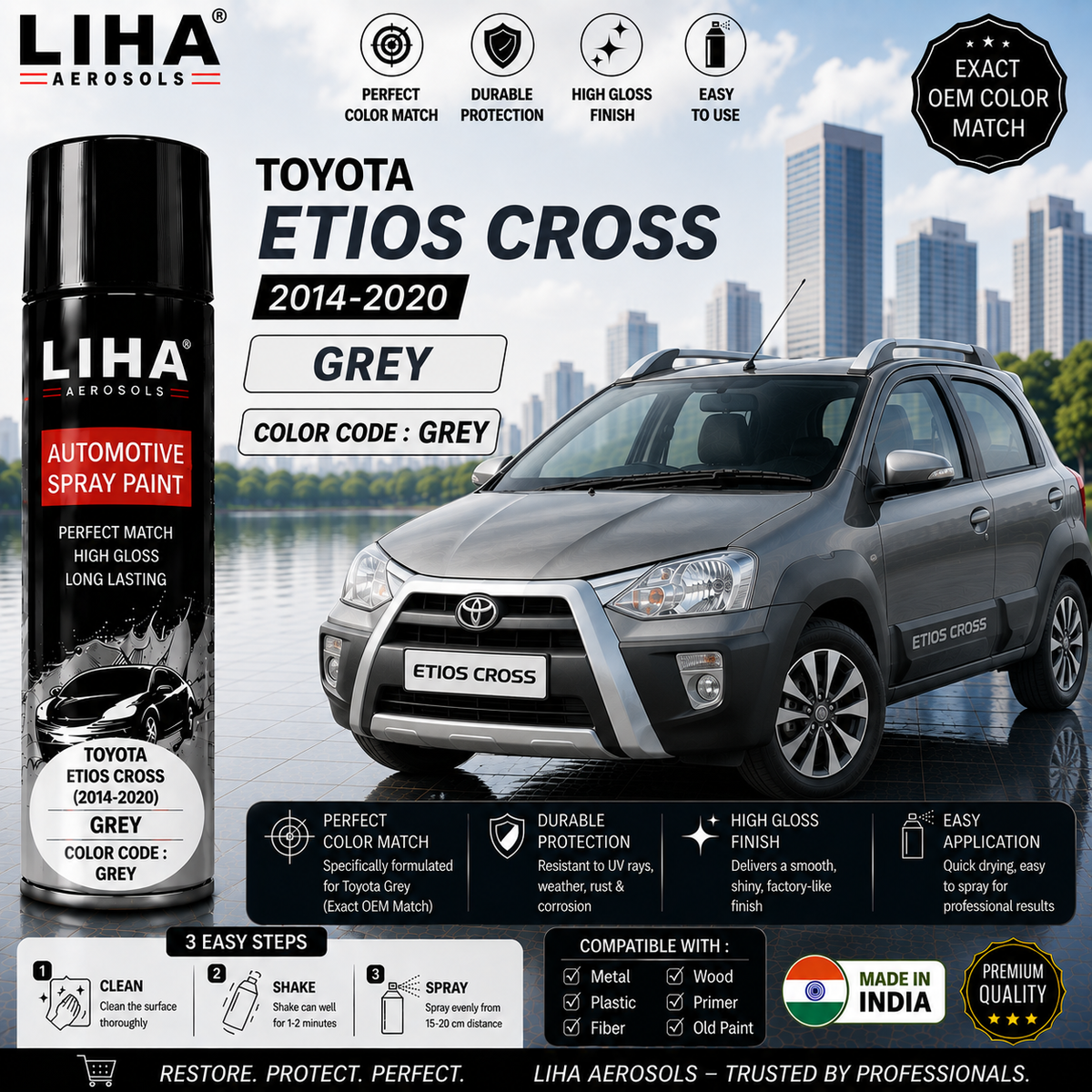 Toyota Etios Cross Grey Touch Up Spray Paint – OEM Color Match | LIHA Aerosols 500ml