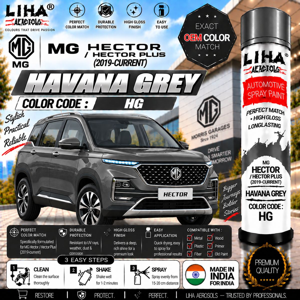MG Hector / Hector Plus Havana Grey Touch Up Spray Paint – OEM Color Match | LIHA Aerosols 500ml
