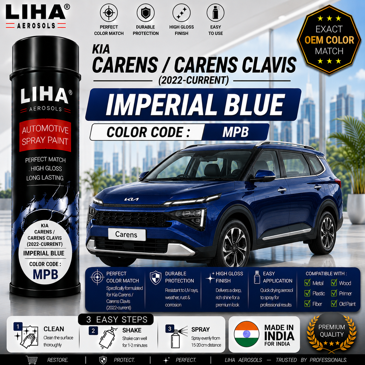 Kia Carens / Carens Clavis Imperial Blue Touch Up Spray Paint – OEM Color Match | LIHA Aerosols 500ml