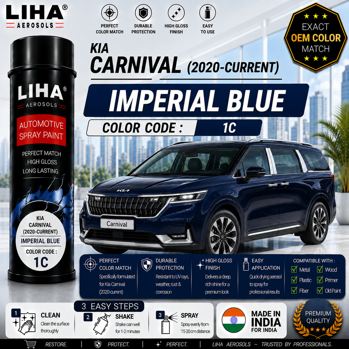 Kia Carnival Imperial Blue Touch Up Spray Paint – OEM Color Match | LIHA Aerosols 500ml