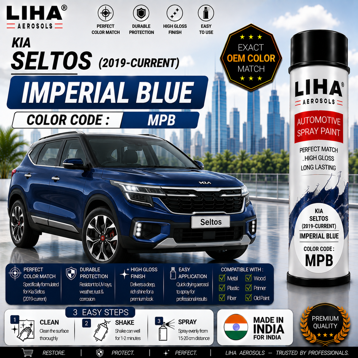 Kia Seltos Imperial Blue Touch Up Spray Paint – OEM Color Match | LIHA Aerosols 500ml