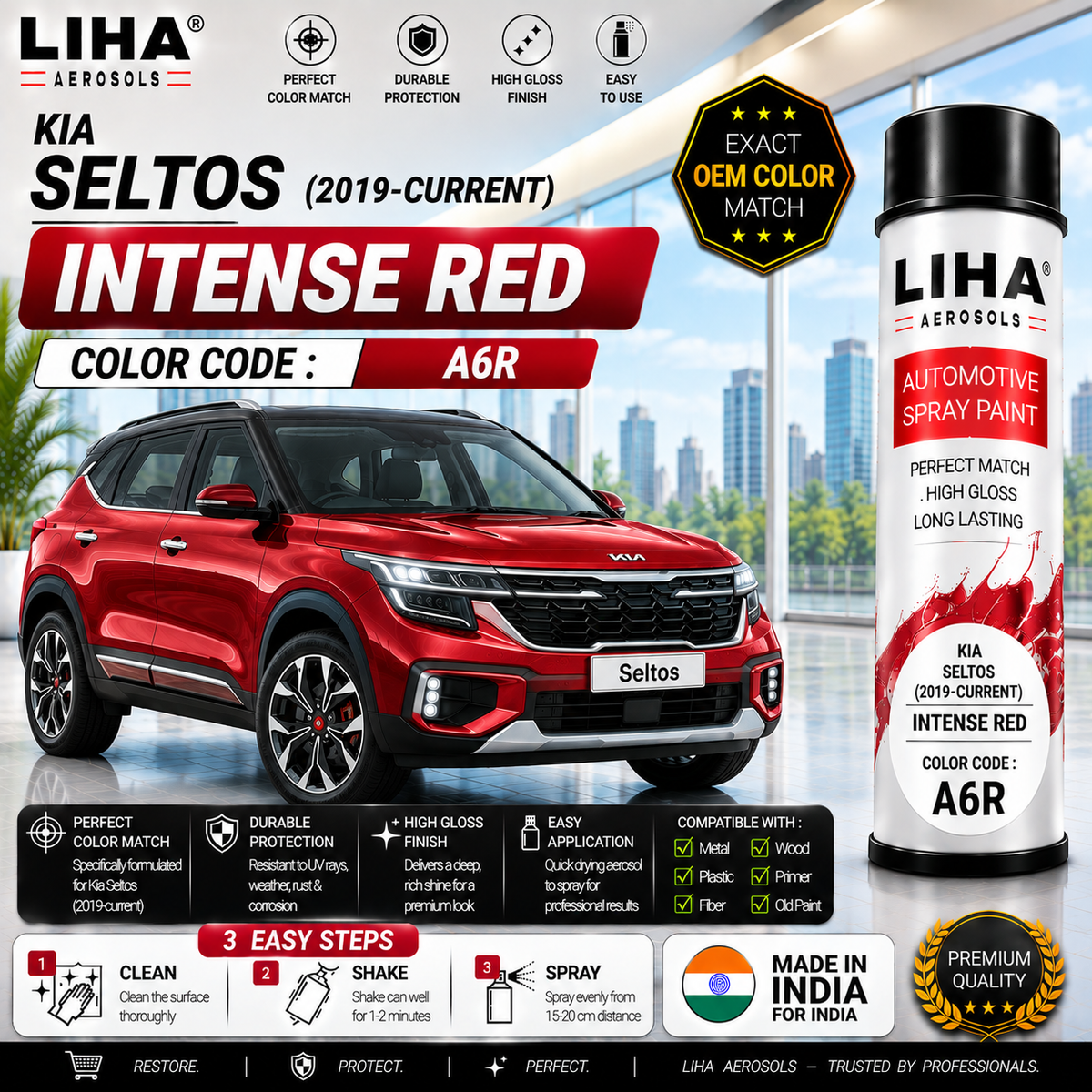Kia Seltos Intense Red Touch Up Spray Paint – OEM Color Match | LIHA Aerosols 500ml