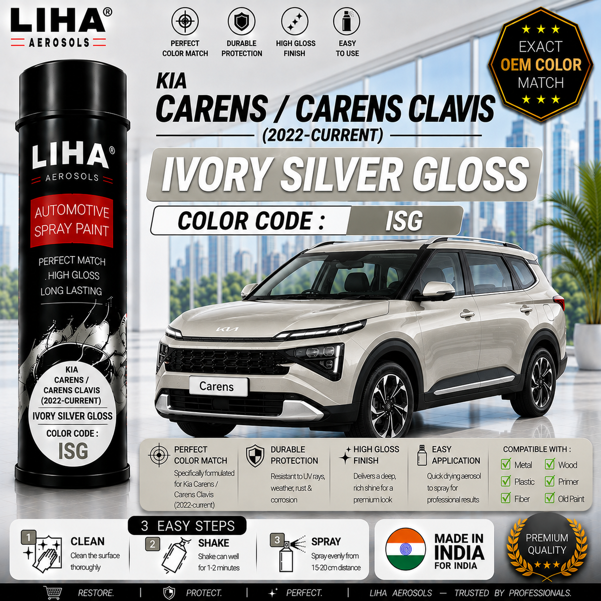 Kia Carens / Carens Clavis Ivory Silver Gloss Touch Up Spray Paint – OEM Color Match | LIHA Aerosols 500ml