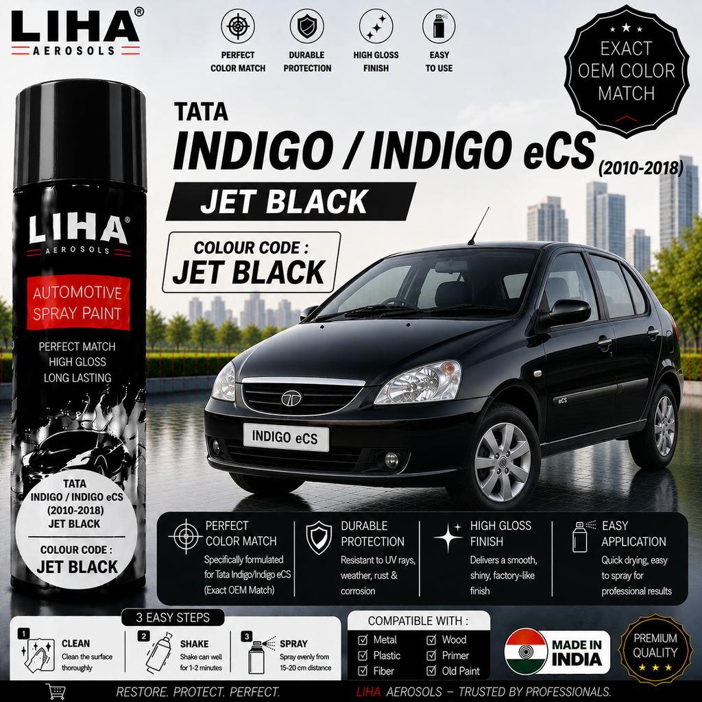 Tata Indigo / Indigo eCS Jet Black Touch Up Spray Paint – OEM Color Match | LIHA Aerosols 500ml