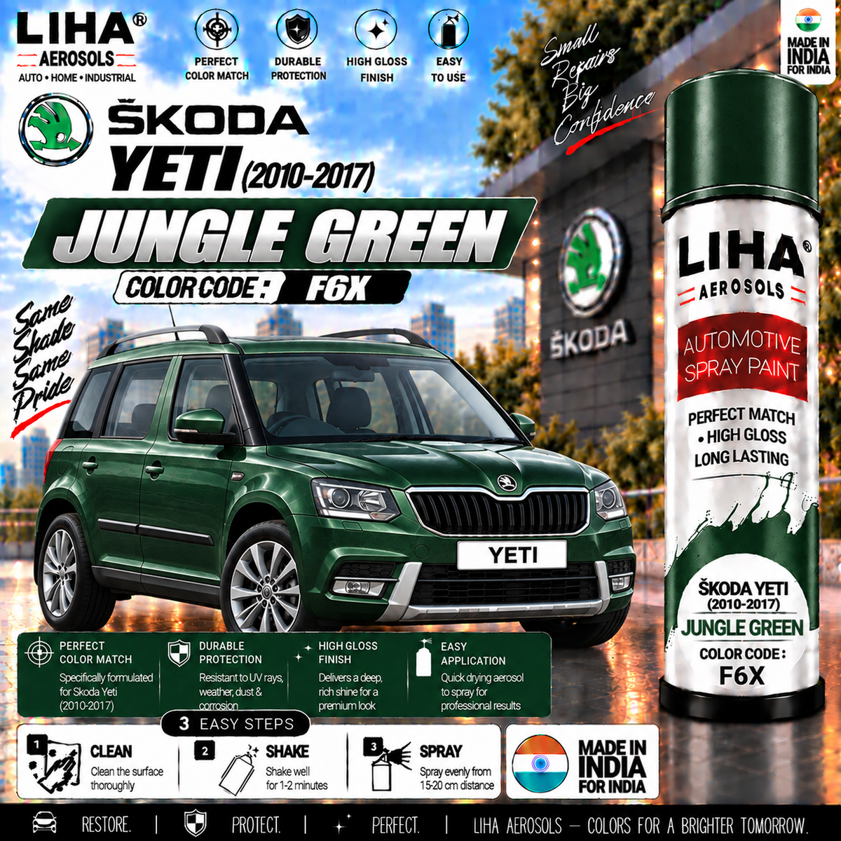 Skoda Yeti Jungle Green Touch Up Spray Paint – OEM Color Match | LIHA Aerosols 500ml