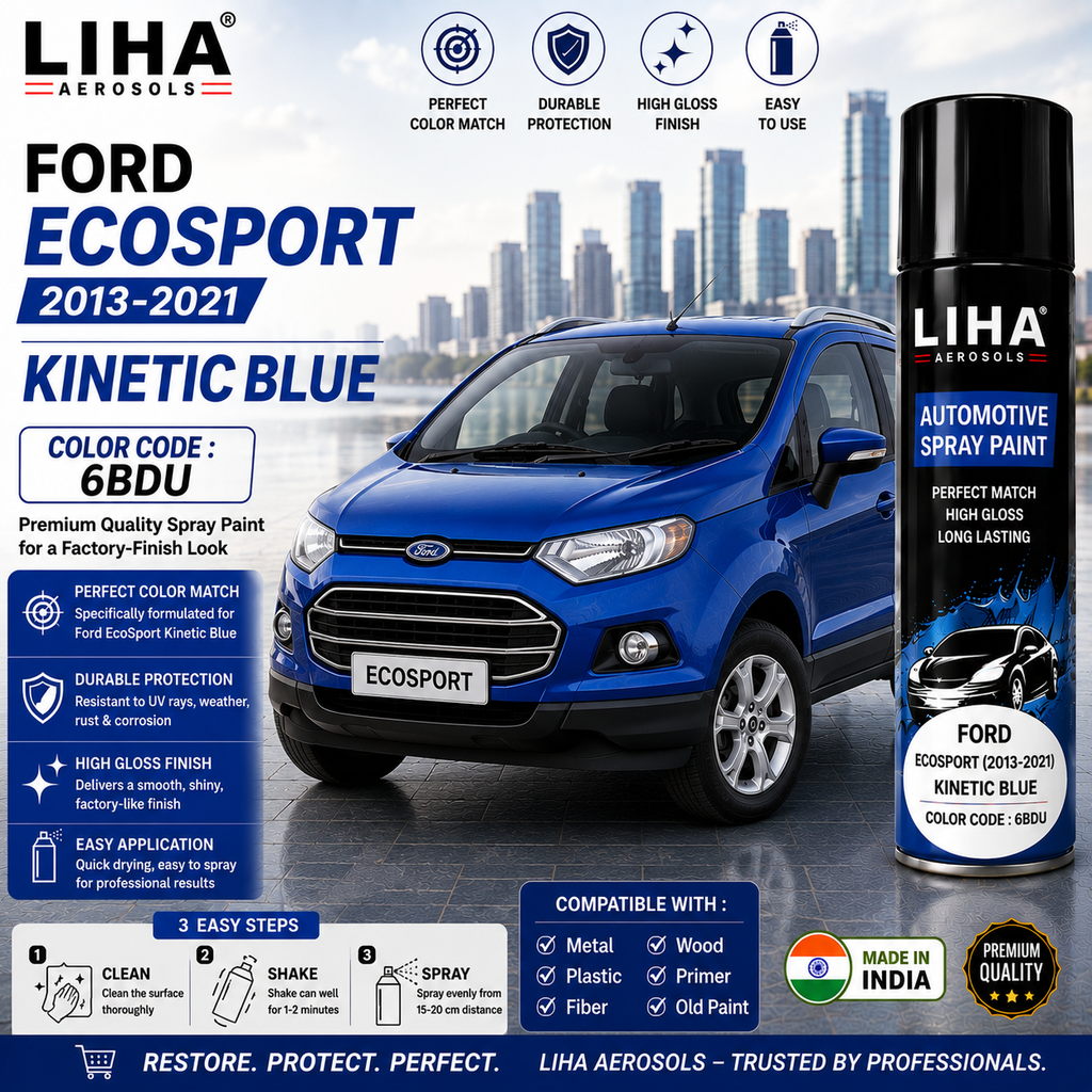 Ford EcoSport Kinetic Blue Touch Up Spray Paint – OEM Color Match 6BDU | LIHA Aerosols 500ml