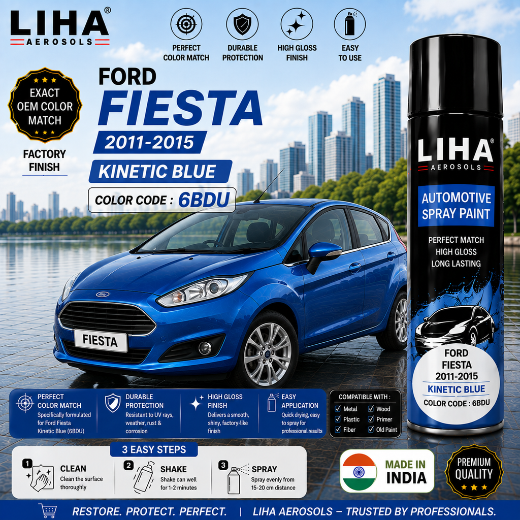 Ford Fiesta Kinetic Blue Touch Up Spray Paint – OEM Color Match 6BDU | LIHA Aerosols 500ml