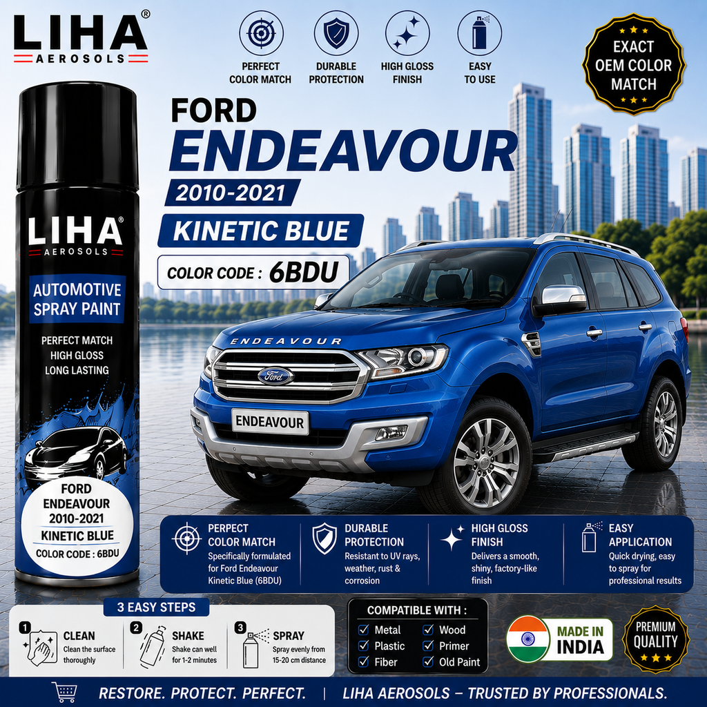 Ford Endeavour Kinetic Blue Touch Up Spray Paint – OEM Color Match 6BDU | LIHA Aerosols 500ml